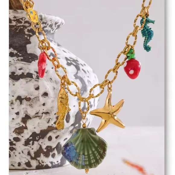 Golden Ocean Charm 18K Gold Stainless Steel Waterproof Necklace - Picture 14 of 15